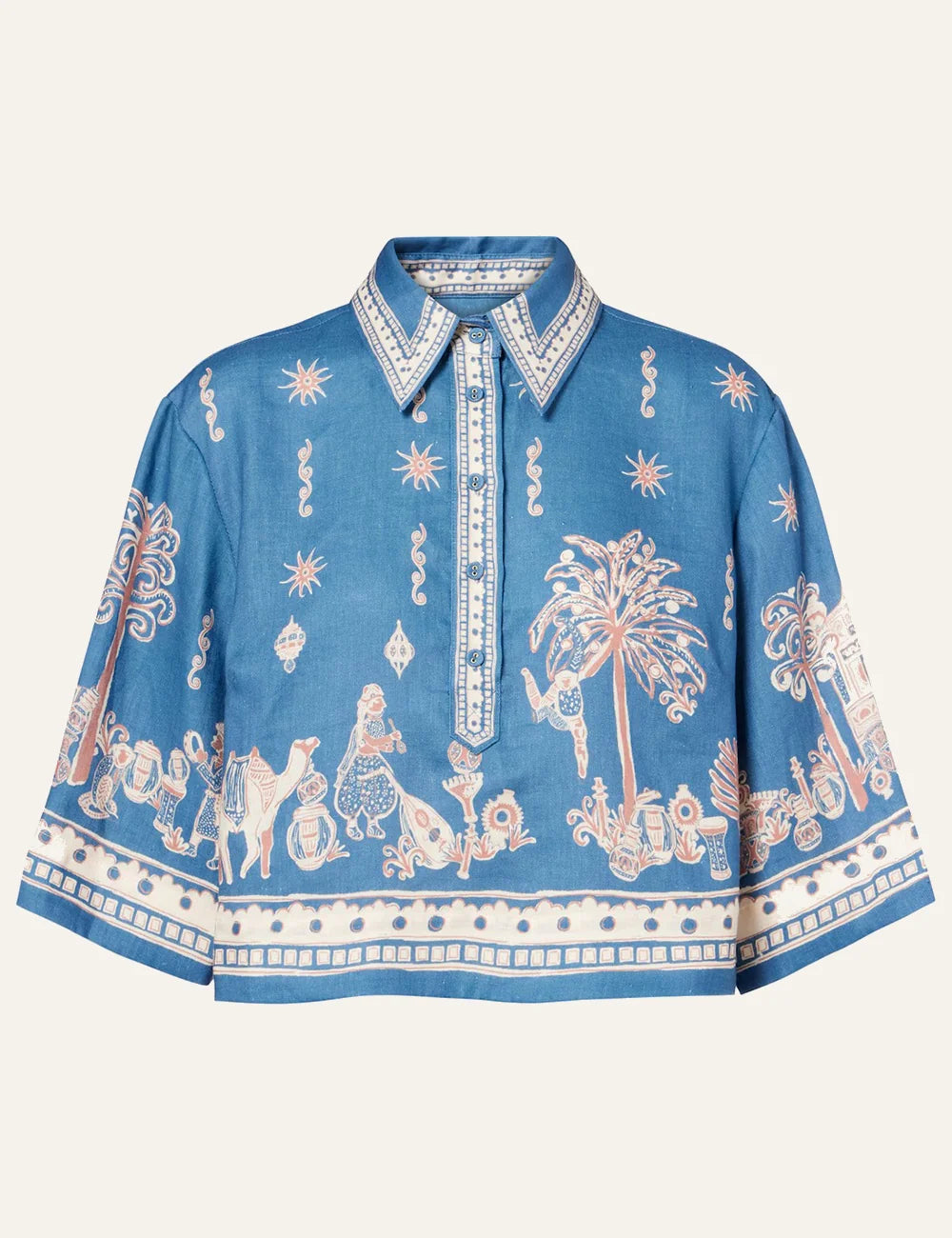 Alemais Acacia cropped shirt product front flat lay blue print