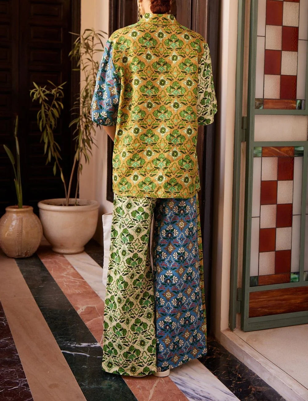 Alemais Ali Spliced Shirt worn look relaxed fit linen shirt back view