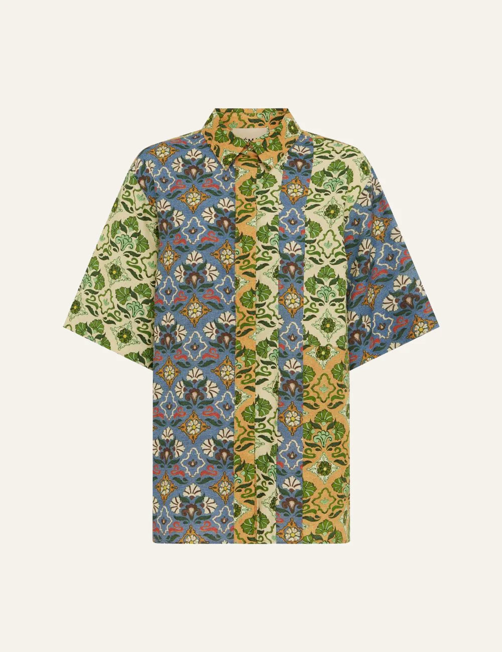 Alemais Ali Spliced Shirt flat lay multicolor linen shirt