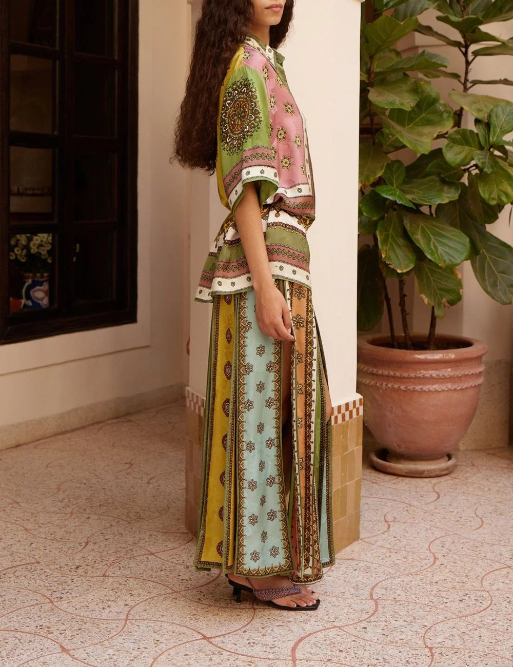 Alemais Contina shirt side view relaxed fit multicolor print