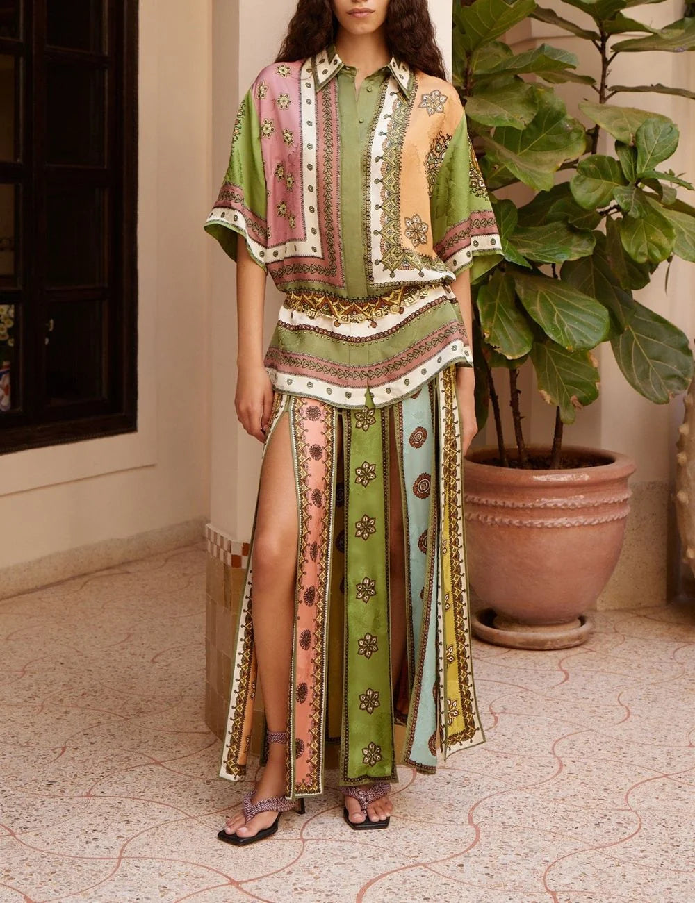 Alemais Contina shirt front view patchwork viscose shirt