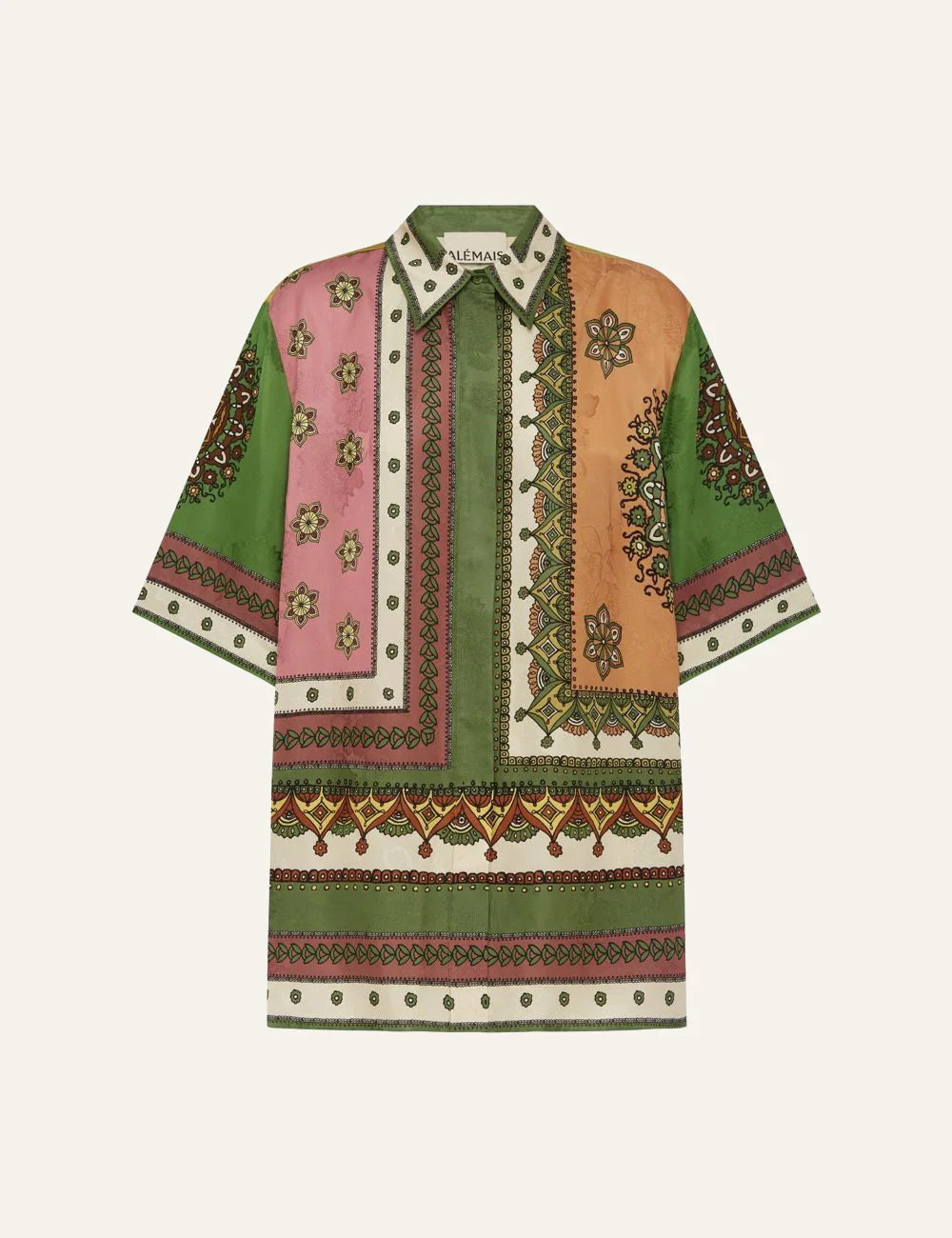 Alemais Contina shirt flat lay patchwork pattern