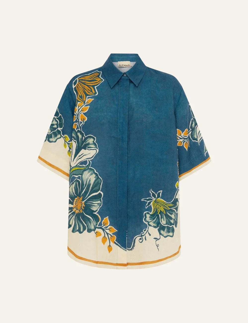 Alemais Luda shirt flat lay blue floral linen