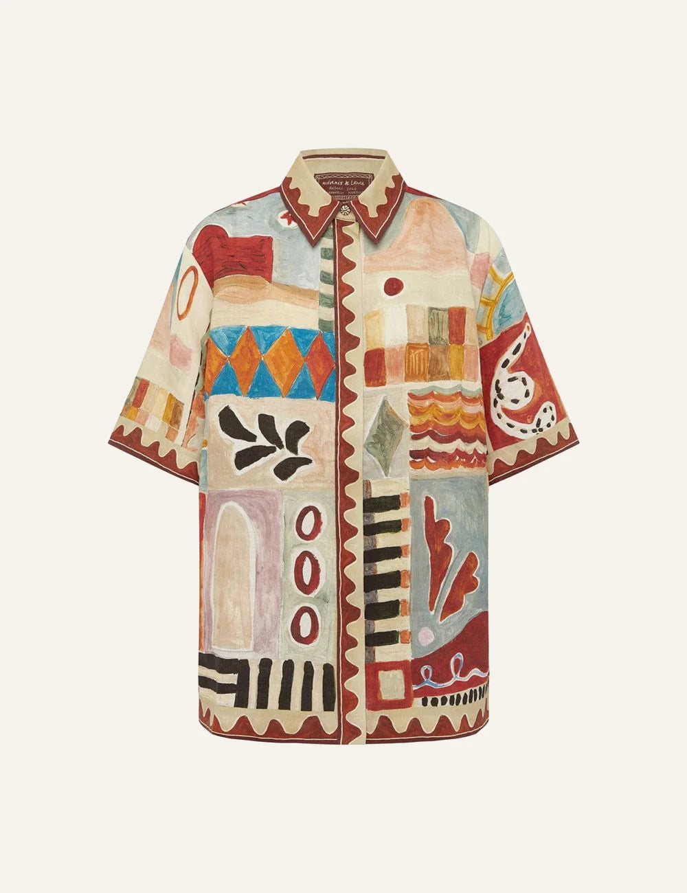 Alemais Michelle shirt abstract print European linen – product flat front