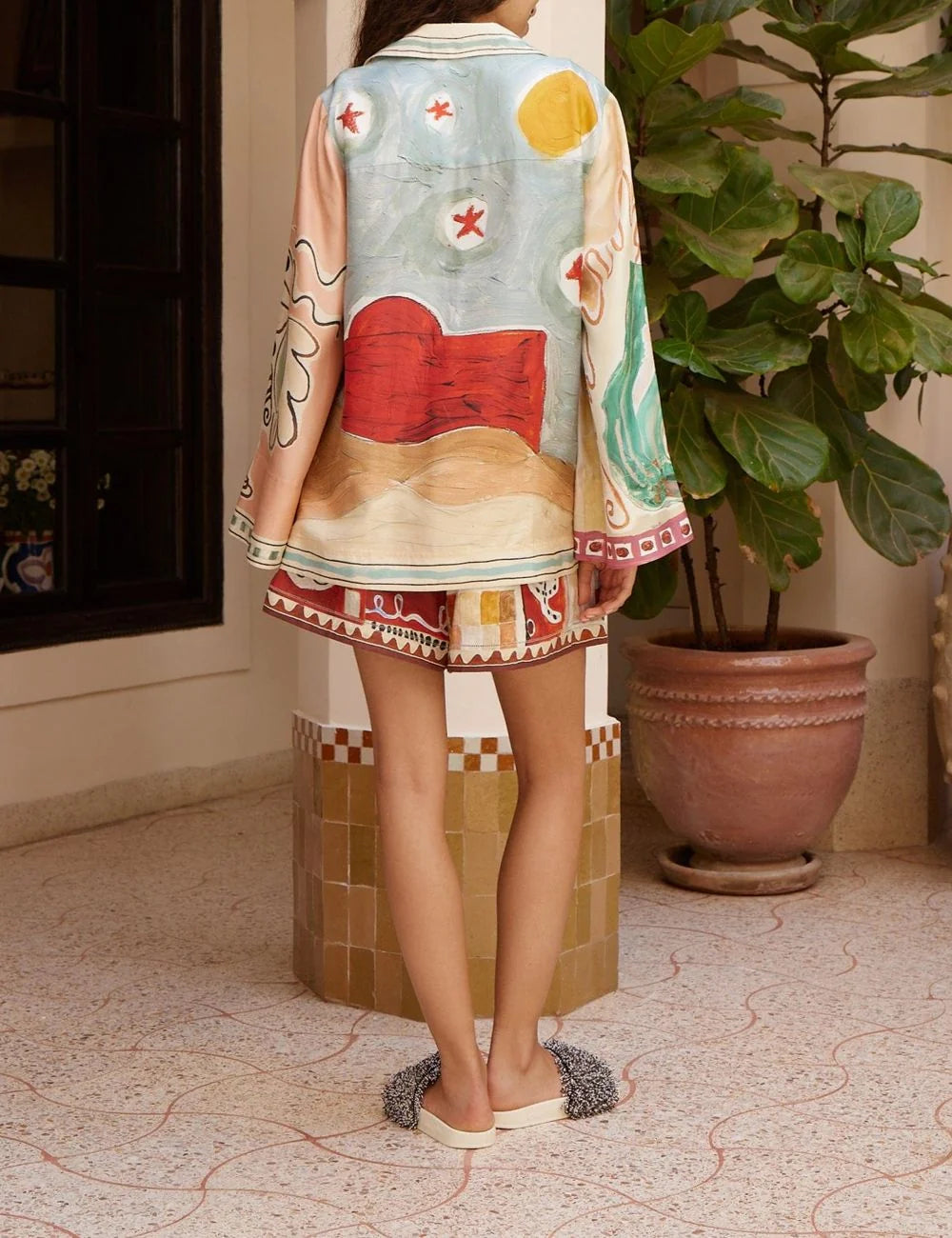 ALEMAIS Michelle silk shirt back view artistic pattern women