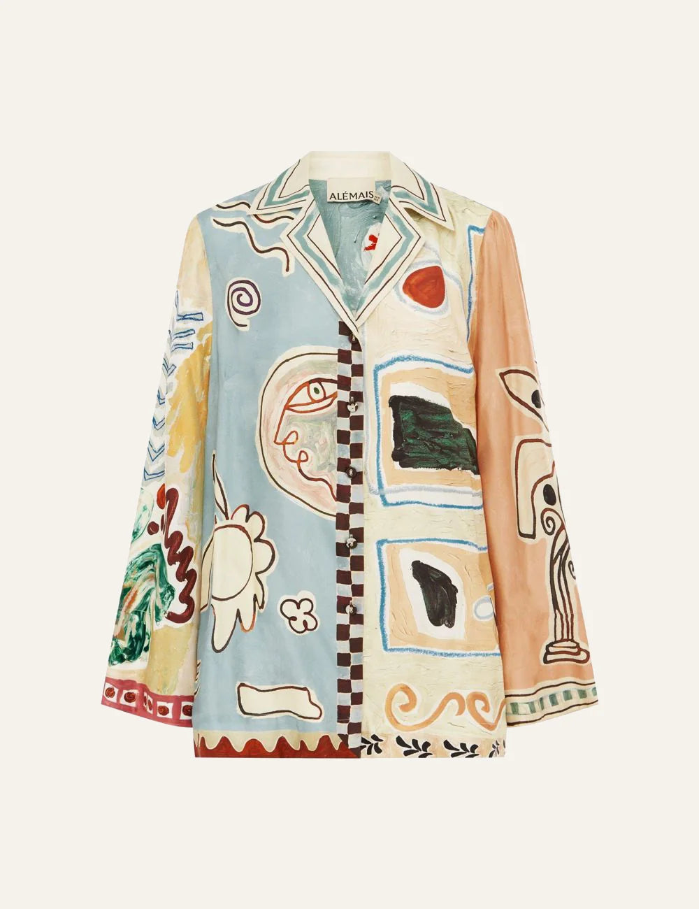 ALEMAIS Michelle silk shirt flat lay abstract print top