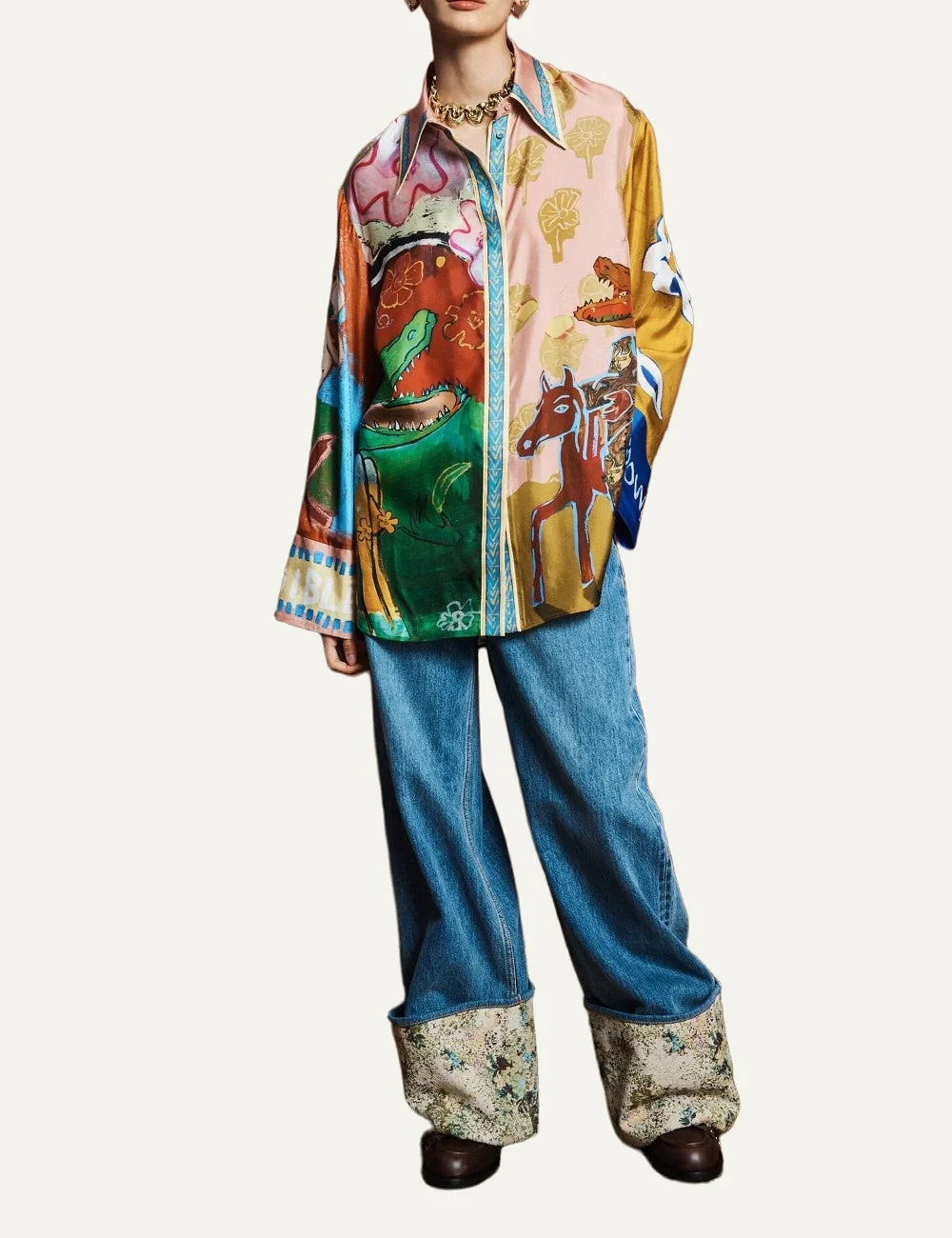 Alemais women's multicolour silk shirt with artistic print full body