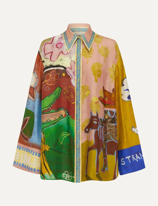Alemais women's multicolour silk shirt with artistic print