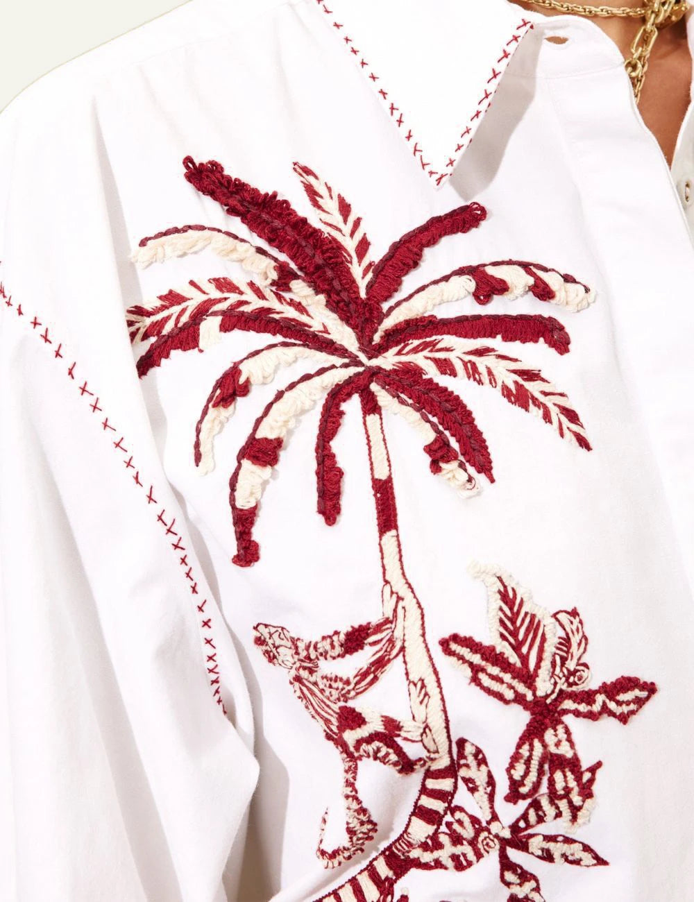 Alemais Odie embroidered shirt white me palm kai tiger embroidery detail