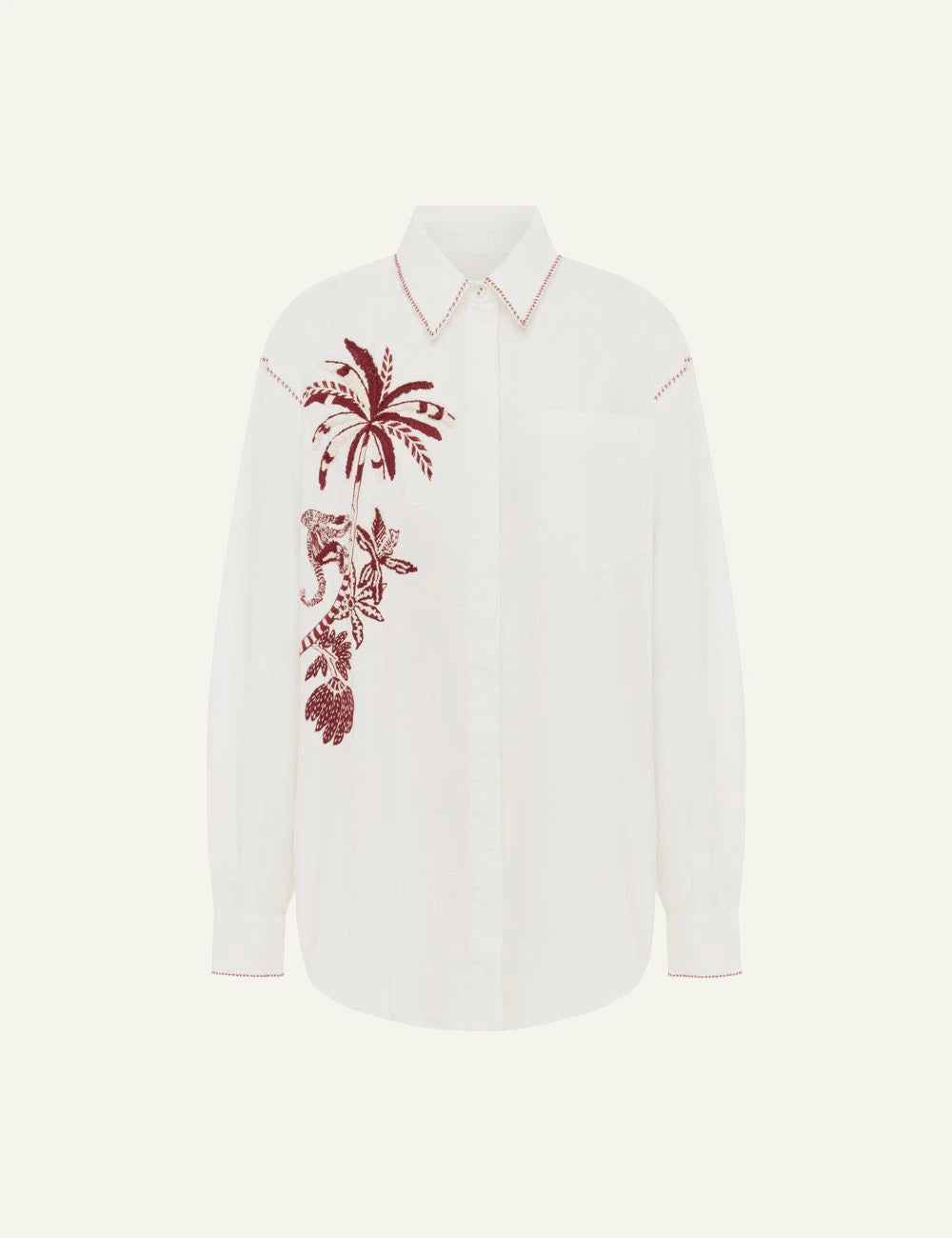 Alemais Odie embroidered shirt white me palm kai tiger embroidery