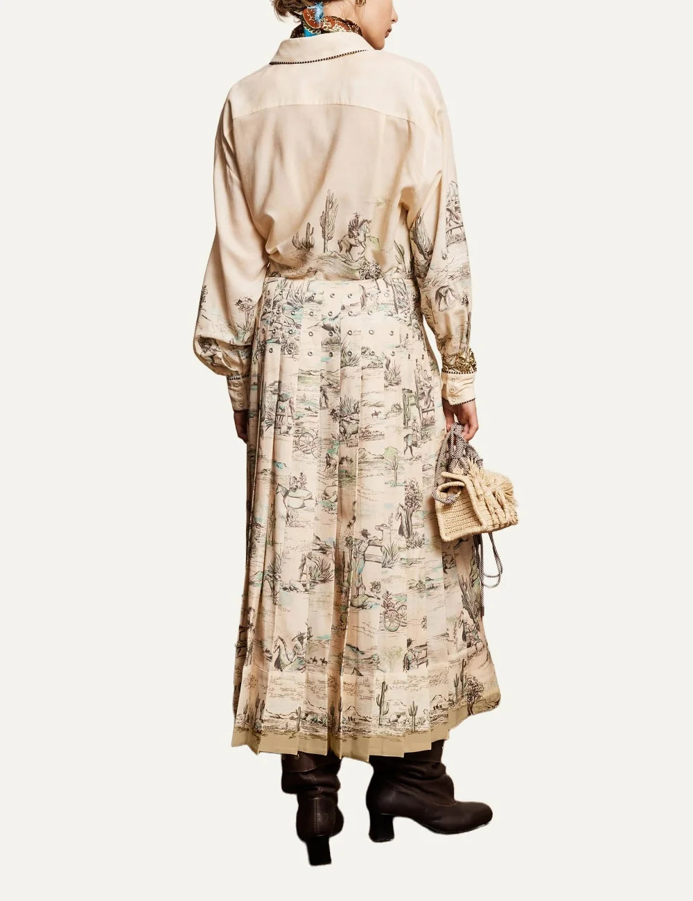 Alemais women's ivory silk shirt with western print back