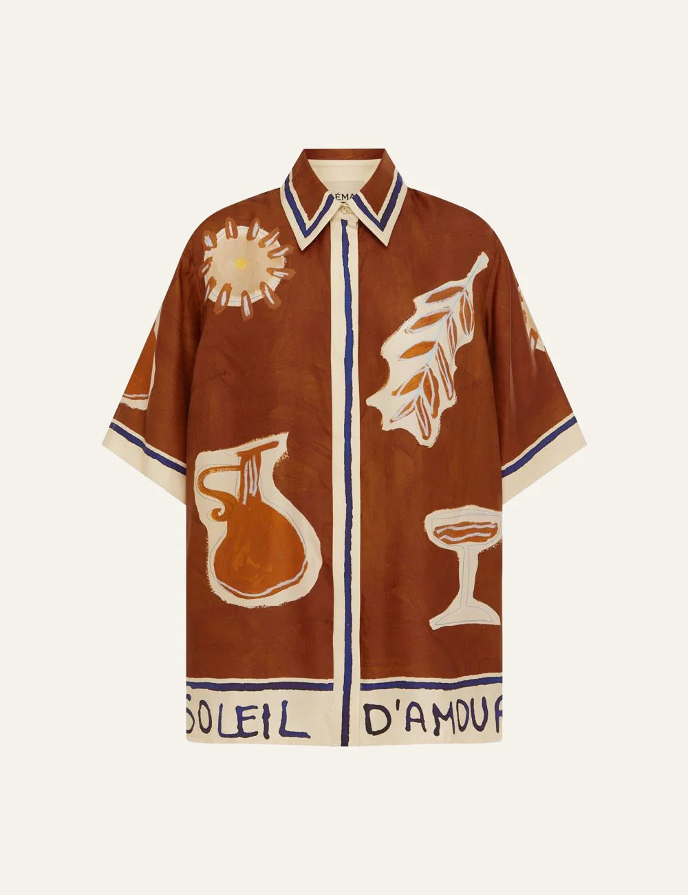 Alemais women’s brown silk shirt Soleil d’Amour flat lay