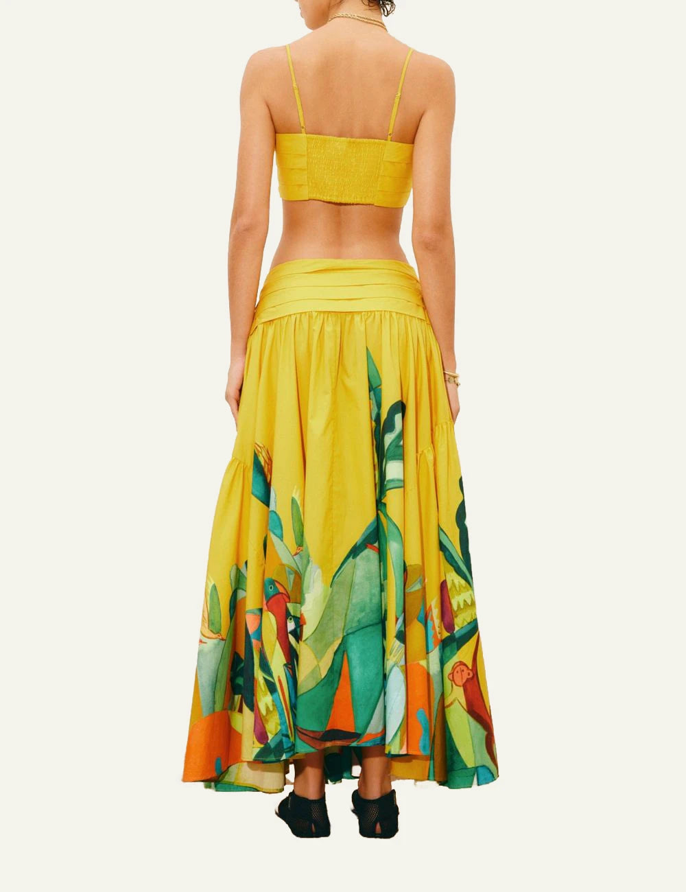 Alemais Mokshini maxi skirt yellow tropical print back view