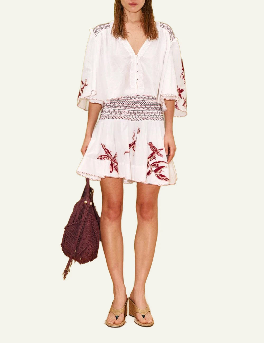 Alemais Odie mini skirt white me red embroidery full body
