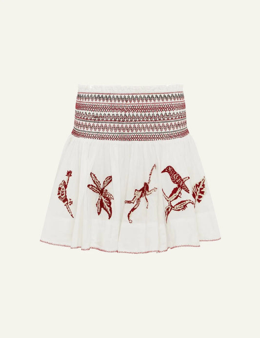Alemais Odie mini skirt white me red embroidery flat