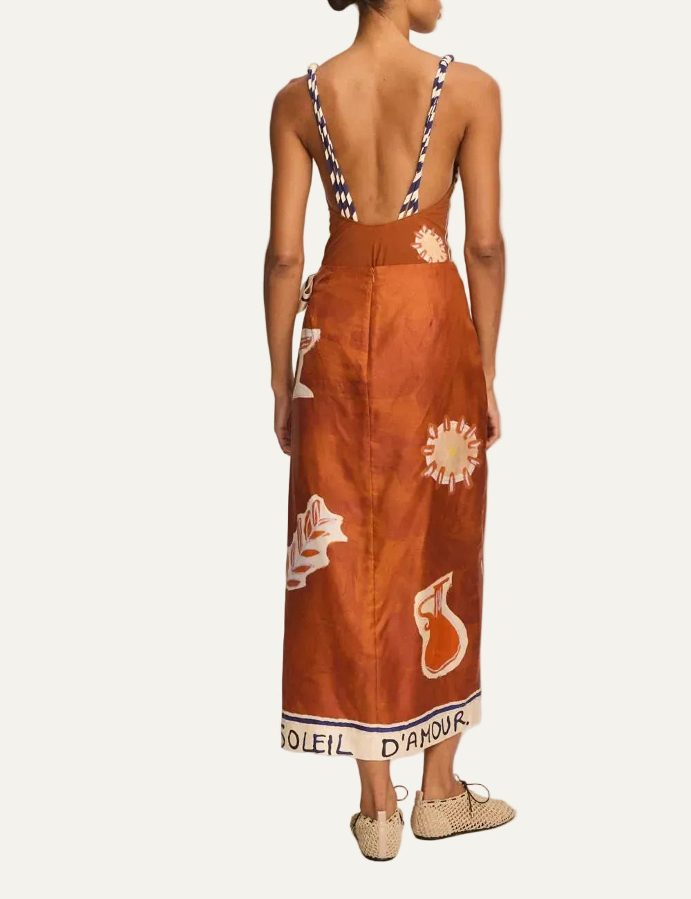 Alemais Soleil d’Amour silk sarong skirt back view worn on model