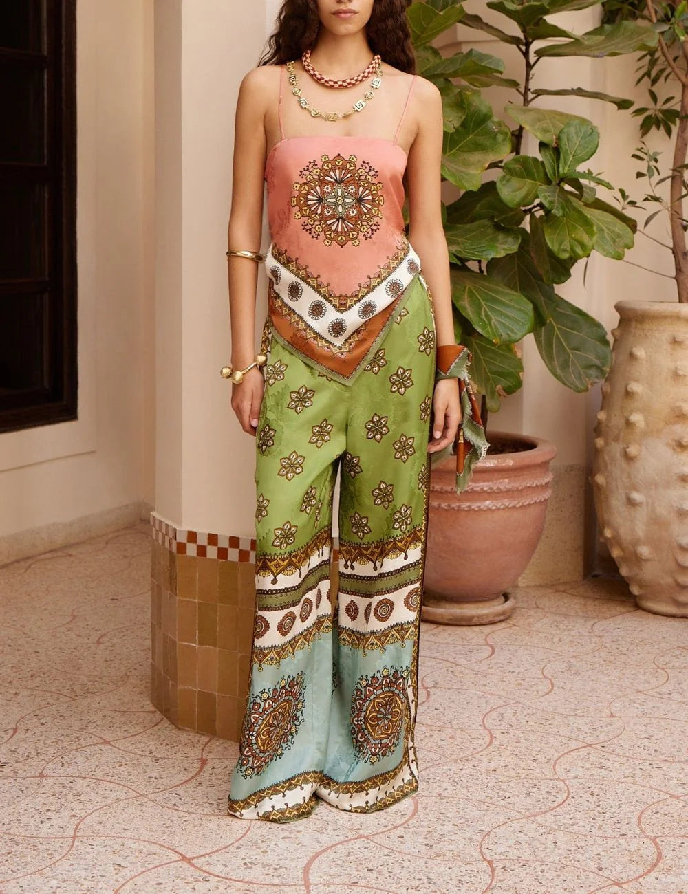 Alemais Contina scarf top full outfit front worn on model