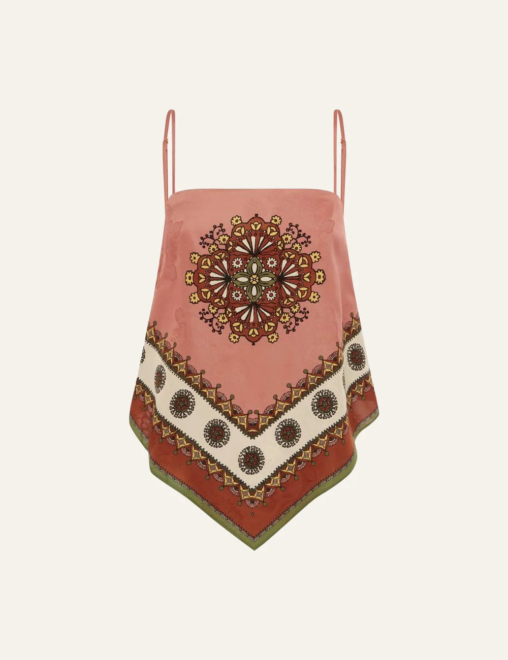 Alemais Contina scarf top flat lay front peach printed design