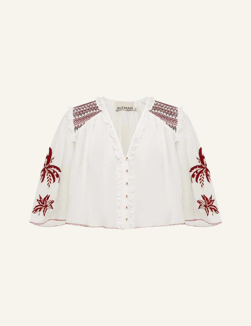 Alemais Odie embroidered top white me red embroidery front
