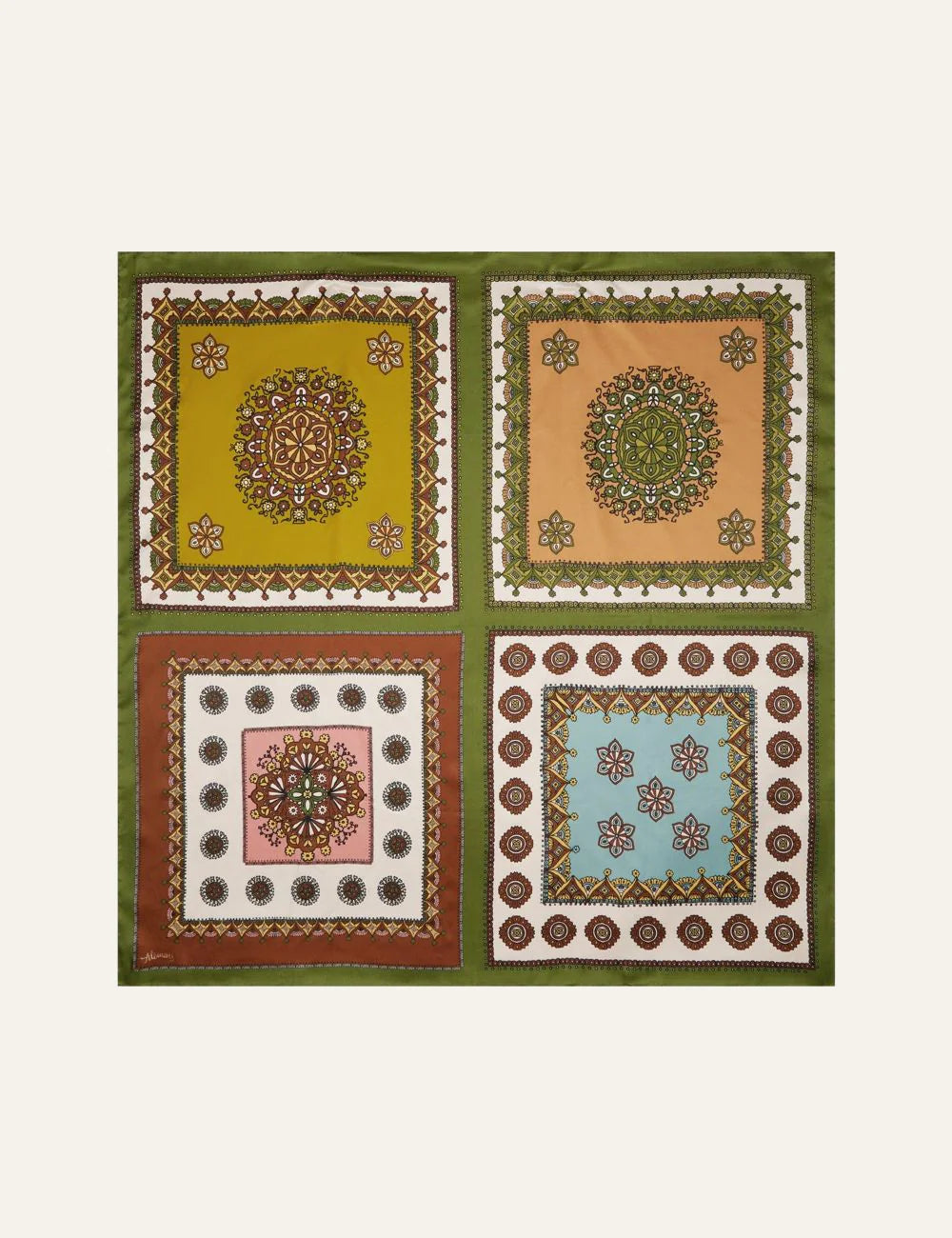 Alemais Contina Tiles silk scarf flat lay square multicolor tile print