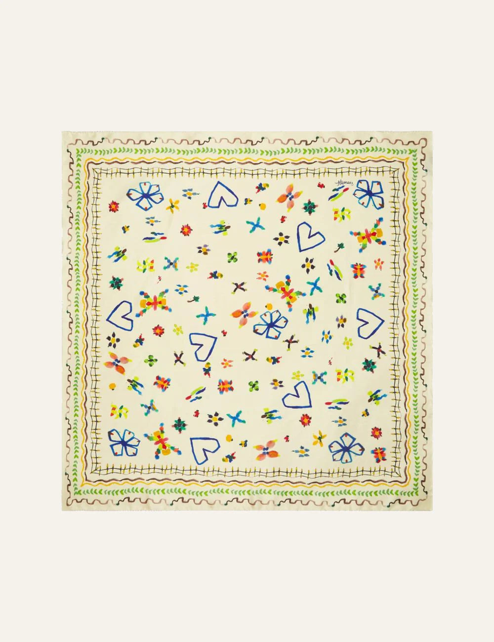 Alemais Sidi silk scarf flat lay square multicolor hand-drawn print