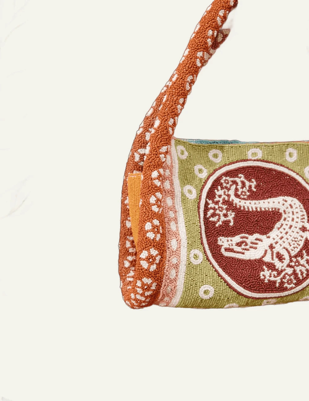alemais alberta beaded mini barrel bag multicolor handle front detail view