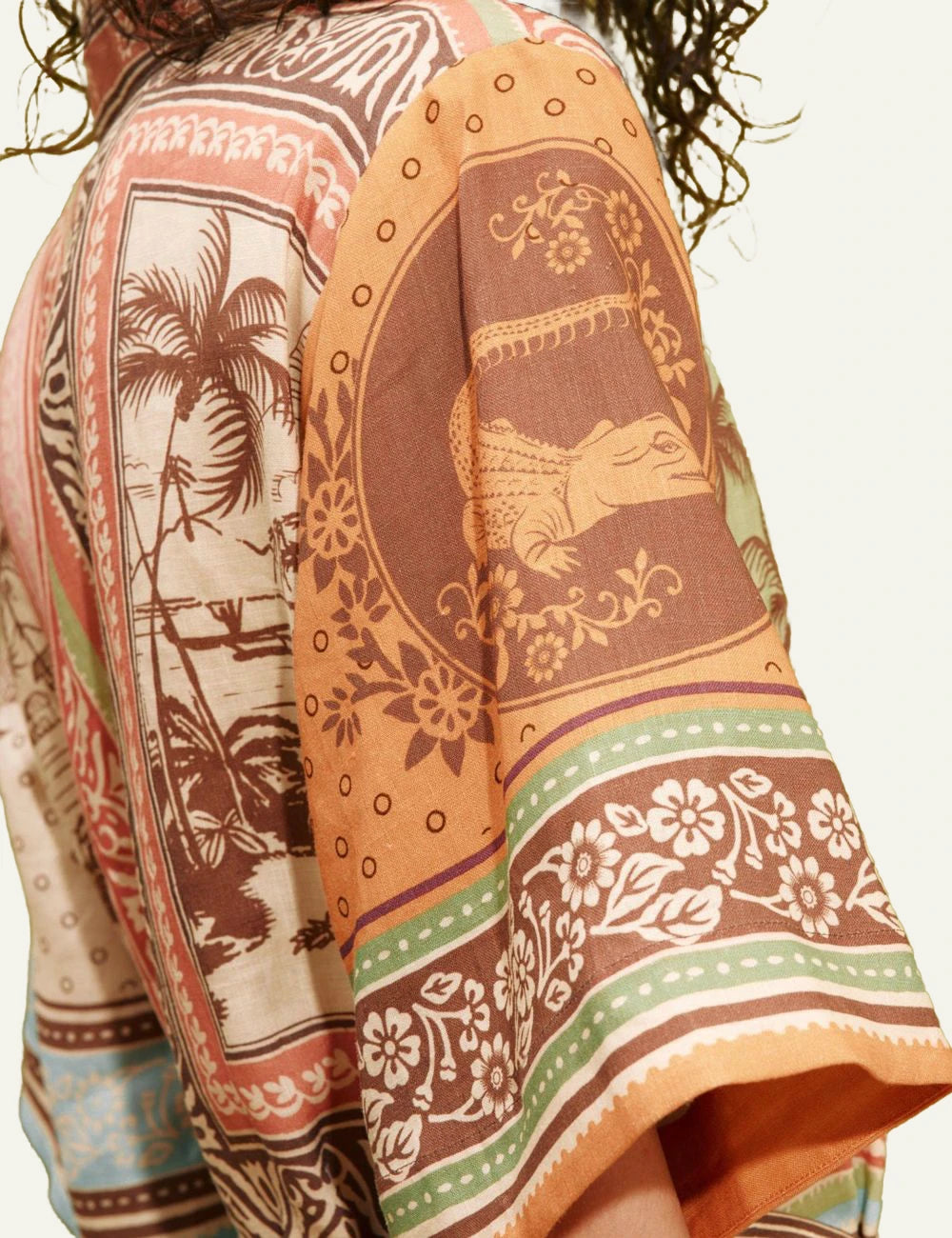 Alemais Alberta mini shirtdress linen print multi colour detail view