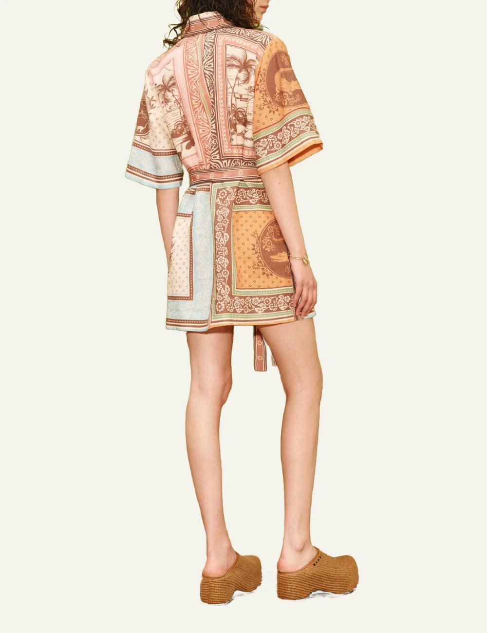 Alemais Alberta mini shirtdress linen print multi colour back model view