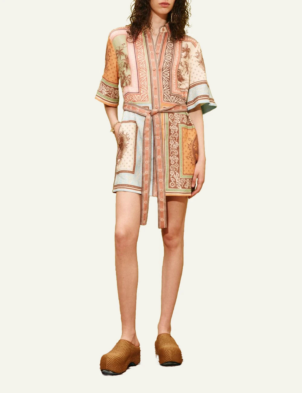 Alemais Alberta mini shirtdress linen print multi colour full body view