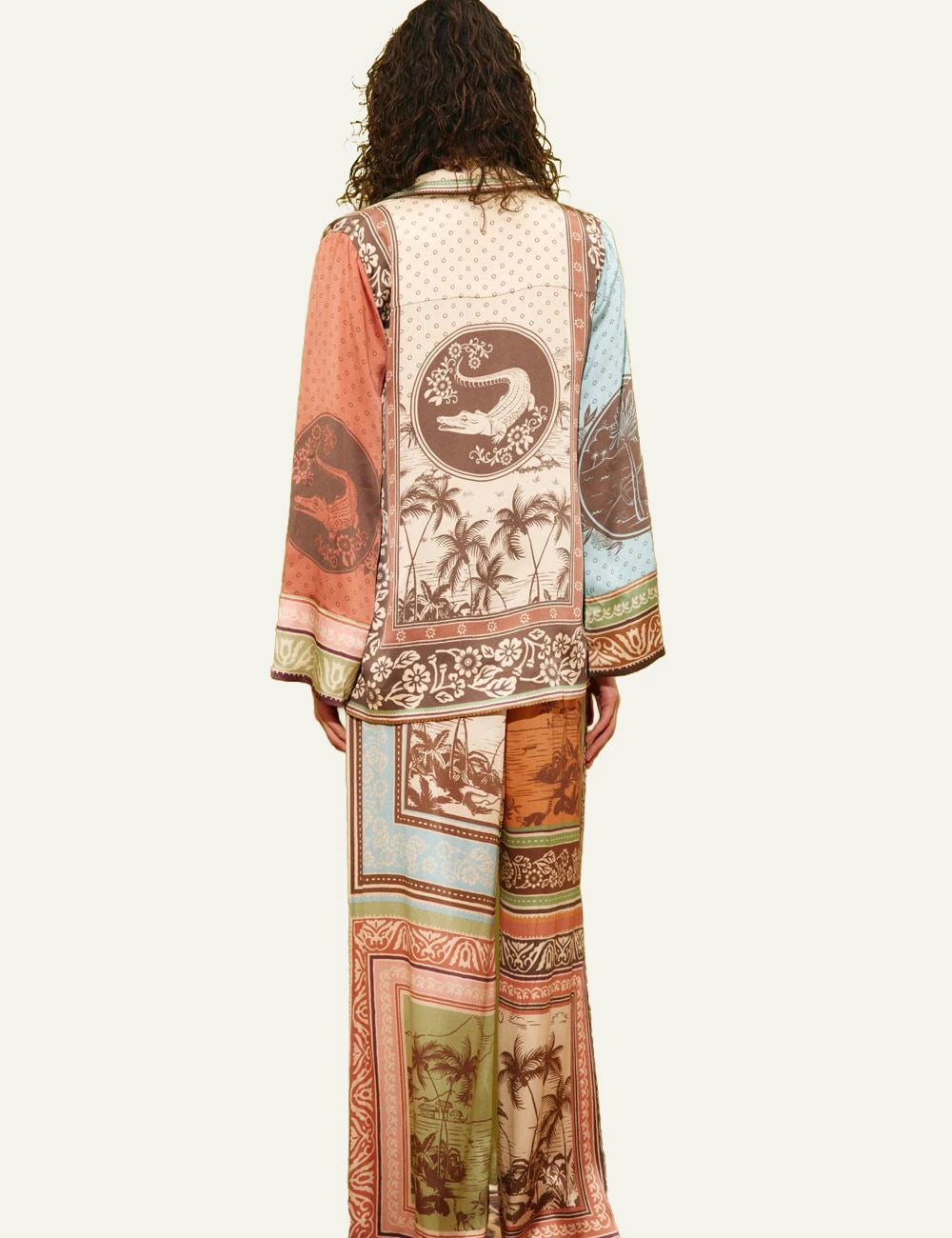 Alemais Alberta silk shirt satin print multi colour back model view