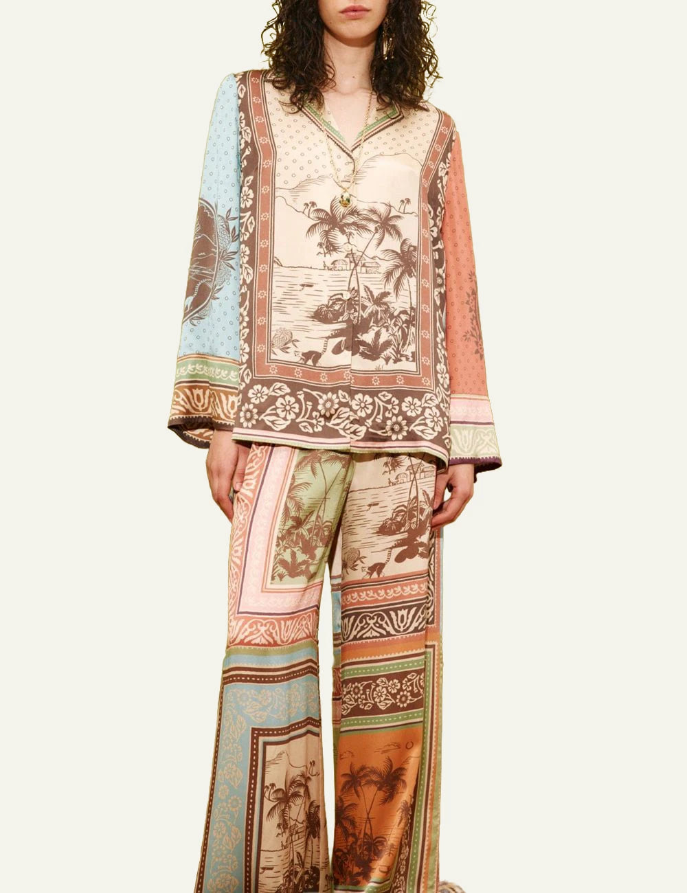 Alemais Alberta silk shirt satin print multi colour full body view