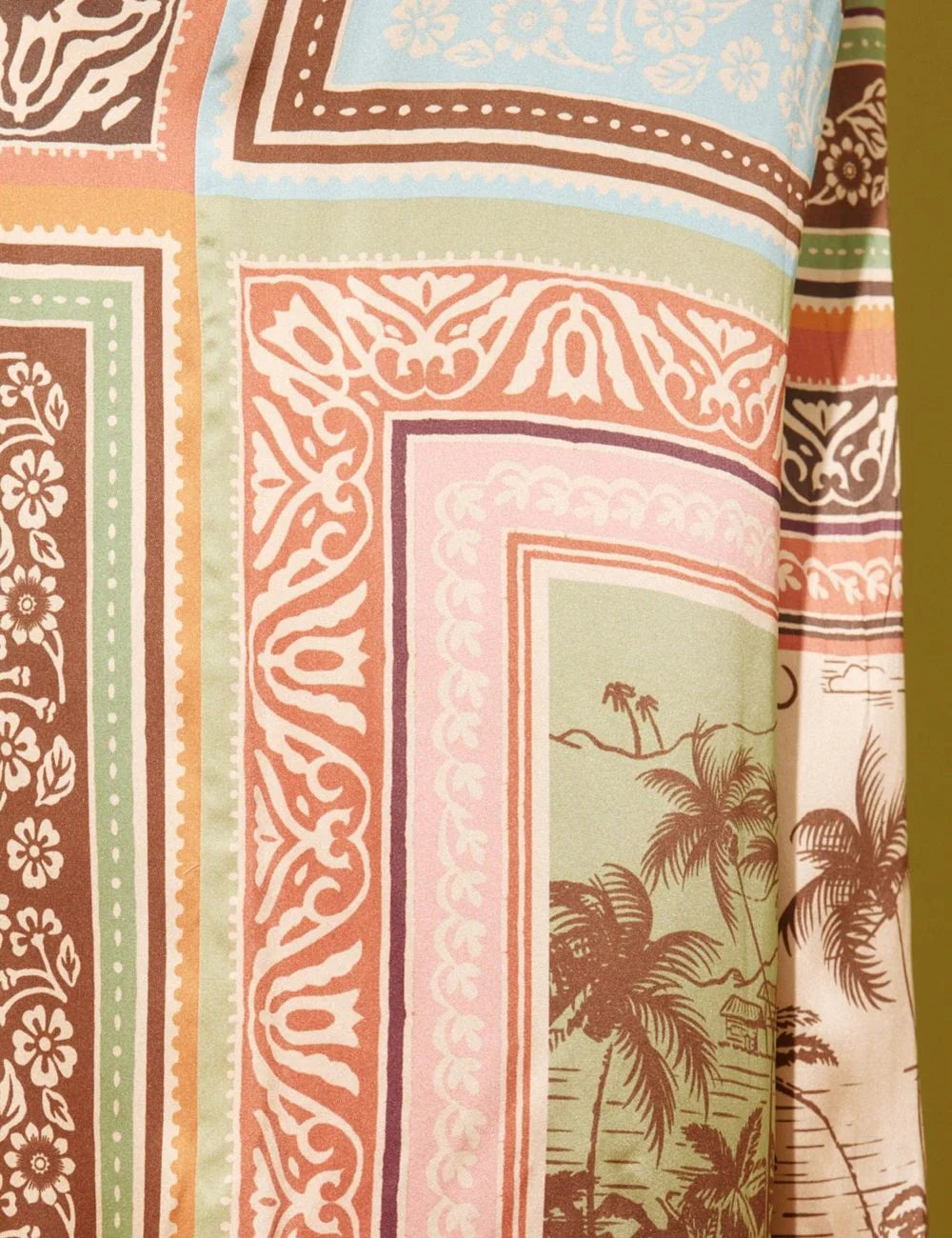 Alemais Alberta silk pant satin print wide leg detail view