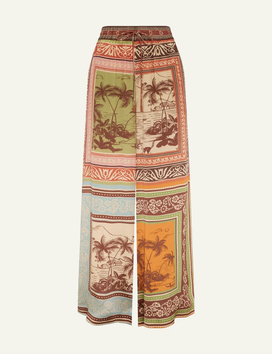 Alemais Alberta silk pant satin print wide leg front flat view