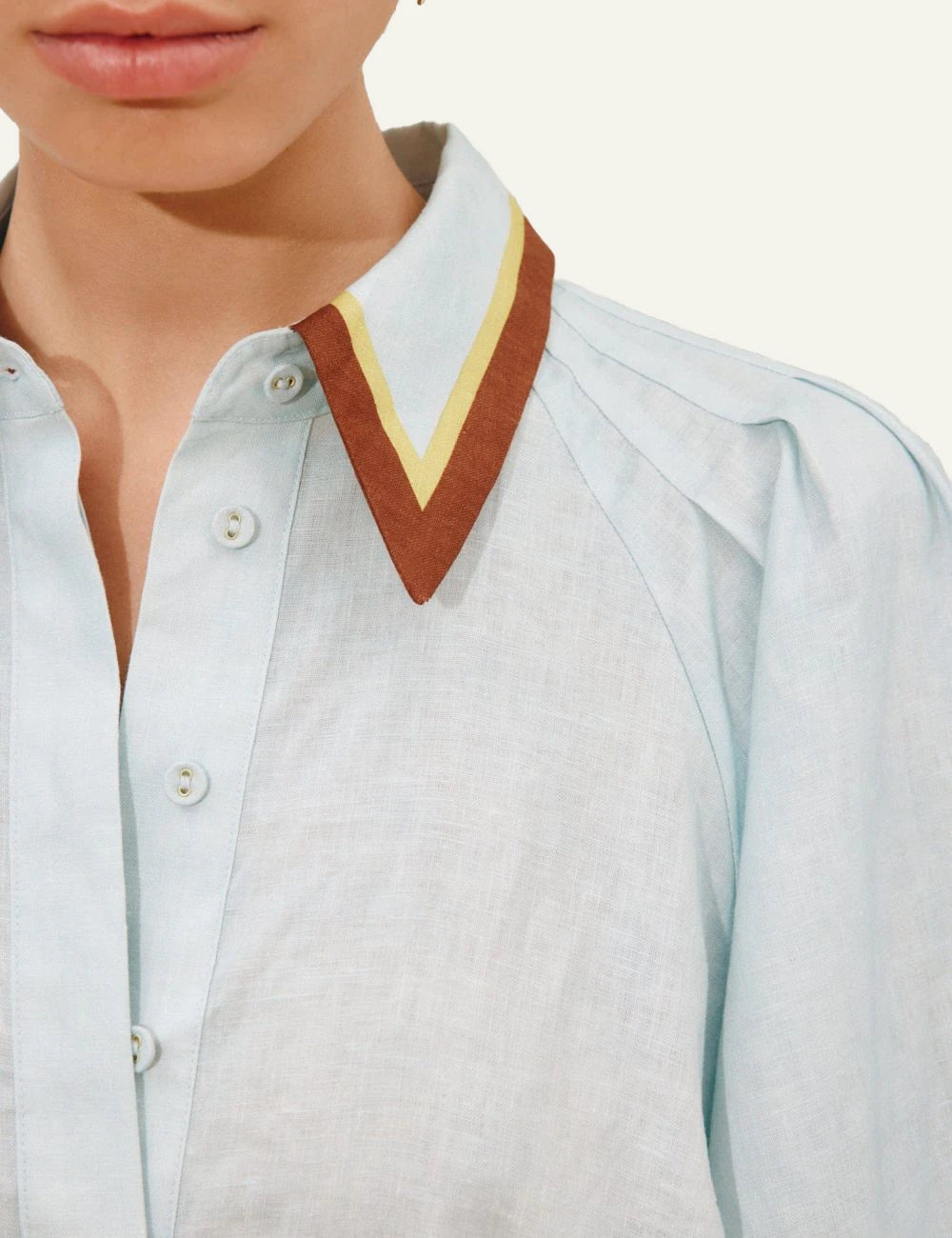 alemais alfie shirtdress midi linen floral light blue detail view