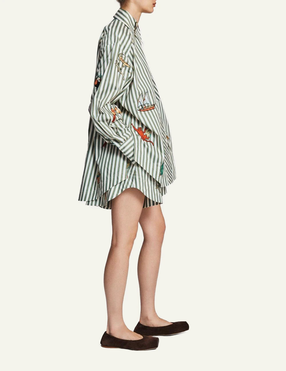 alemais bisou embroidered striped shirt green long sleeve side view