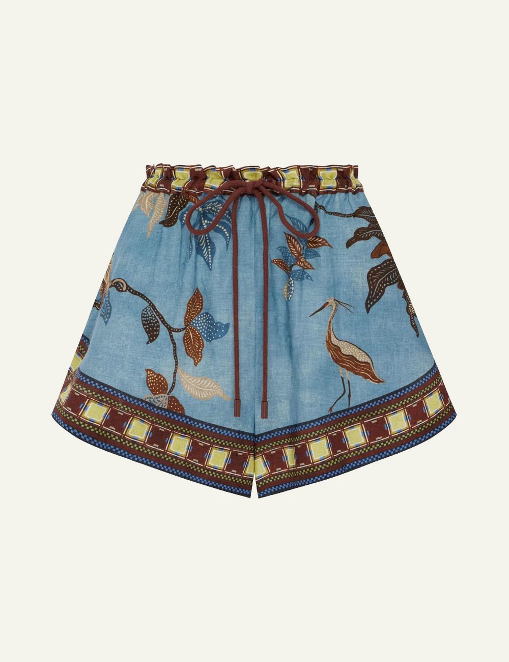 alemais georgie linen shorts tropical print blue front view