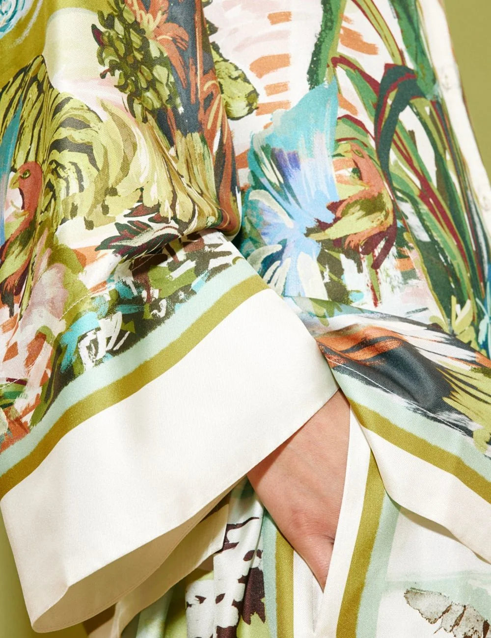 alemais jungle boogie silk shirt tropical print cream detail view