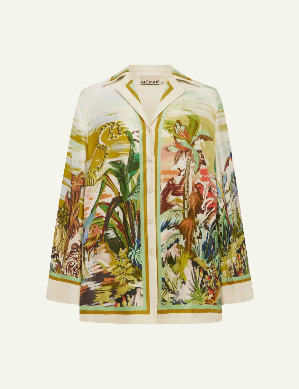 alemais jungle boogie silk shirt tropical print cream front view
