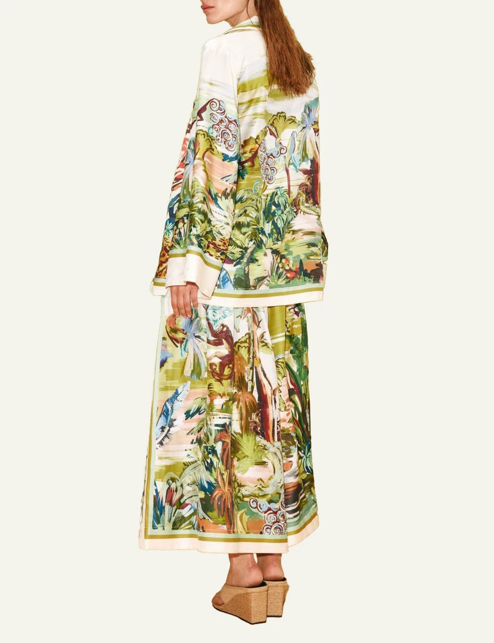 Alemais Jungle Boogie silk culotte wide leg multicolor print back model view