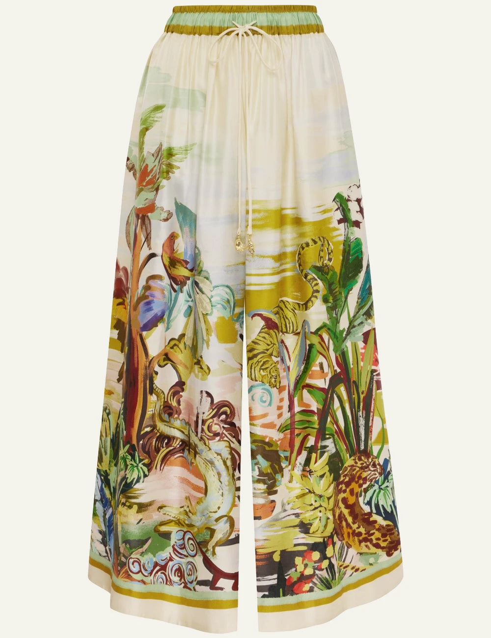 Alemais Jungle Boogie silk culotte wide leg multicolor print front flat view