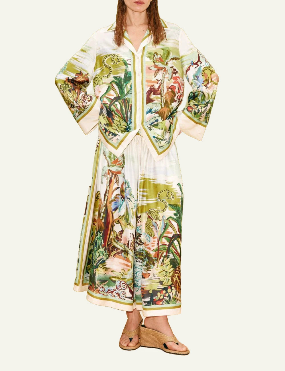 Alemais Jungle Boogie silk culotte wide leg multicolor print front body view