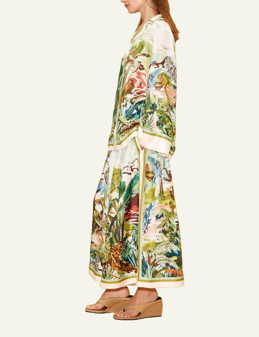 Alemais Jungle Boogie silk culotte wide leg multicolor print full body view
