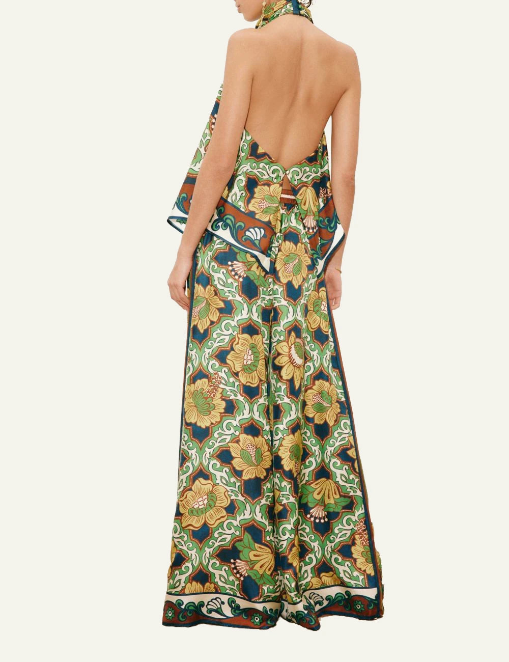 Alemais Liana silk halter top twill floral print back model view