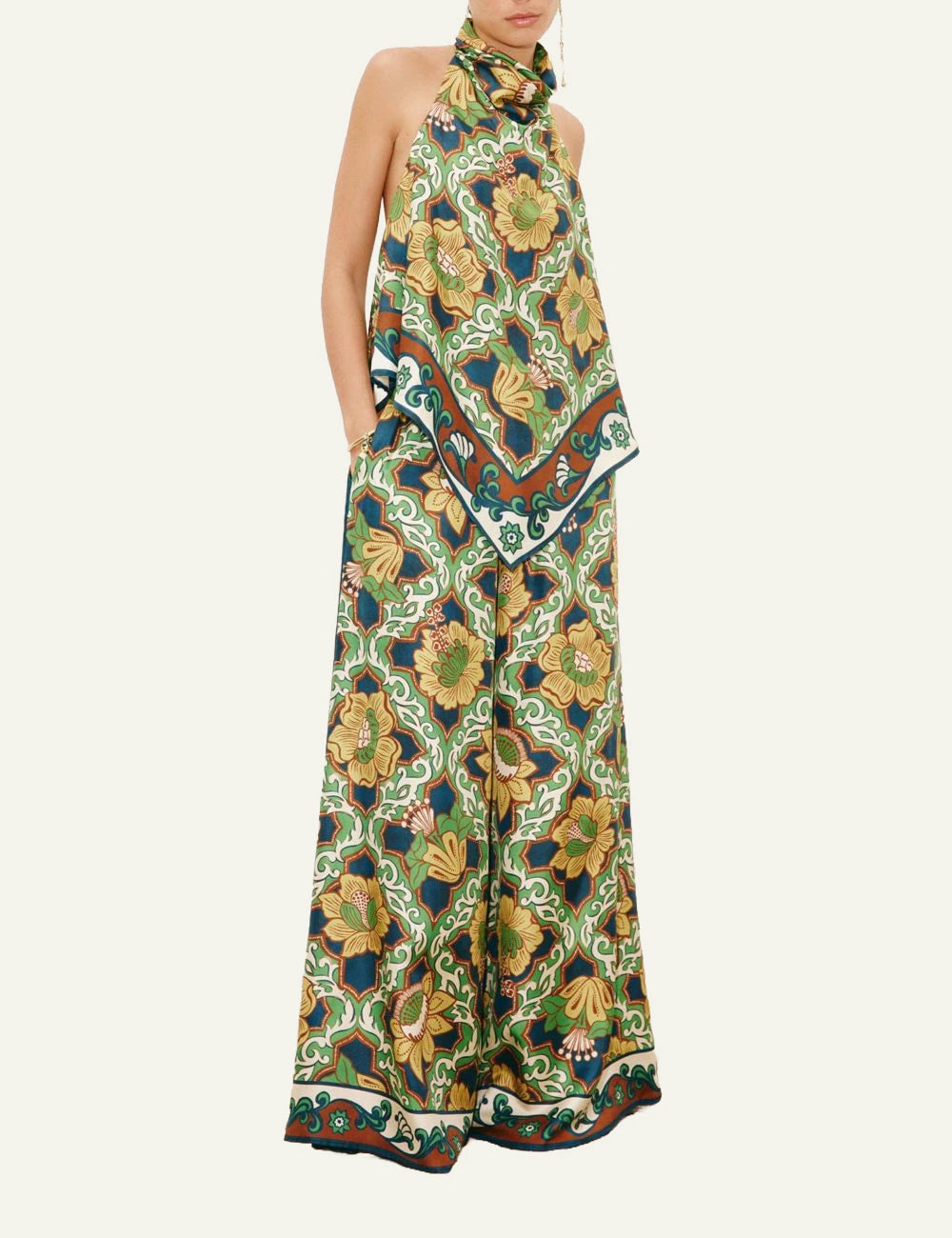 Alemais Liana silk halter top twill floral print full body view