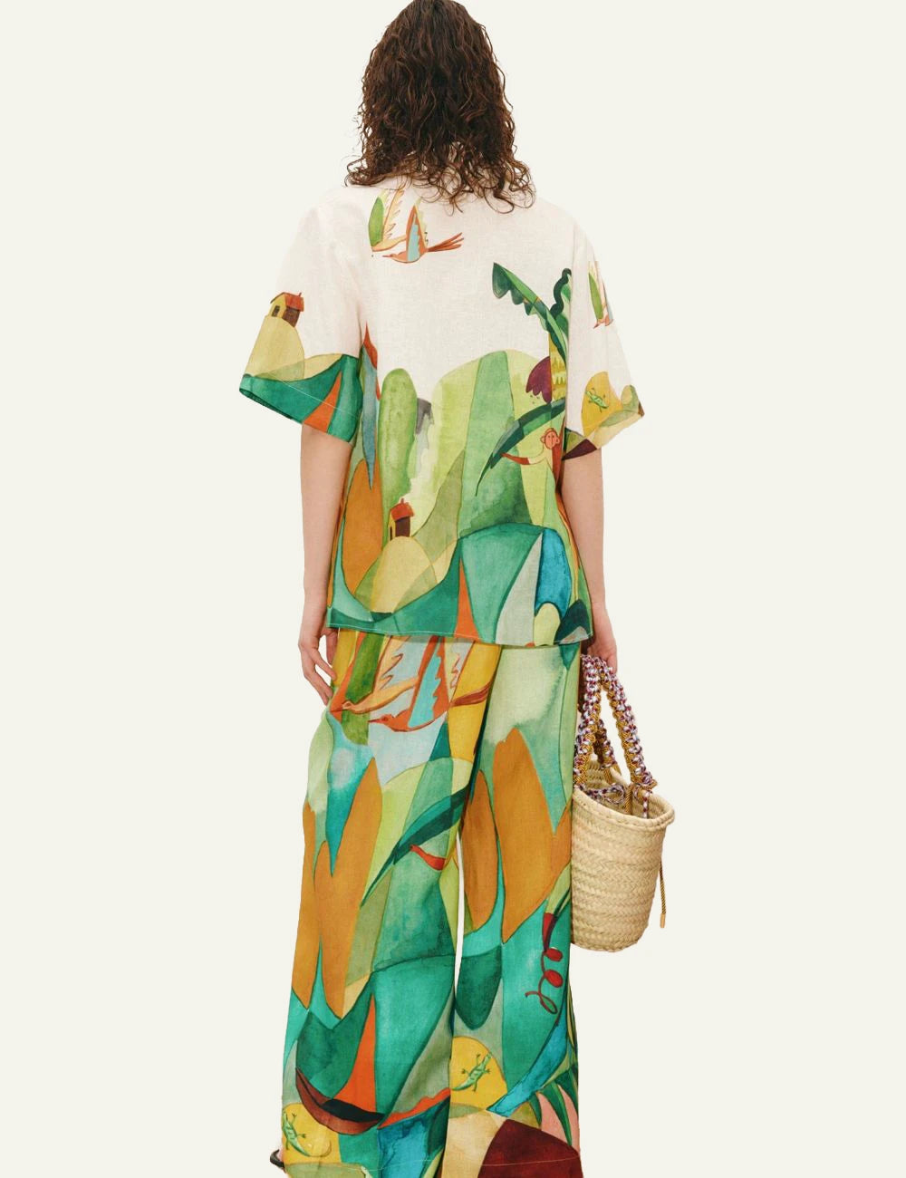 Alemais Mokshini wide leg pants colorful tropical print back view