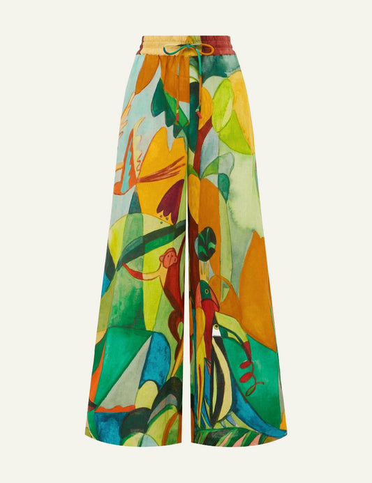 Alemais Mokshini wide leg pants colorful tropical print front view
