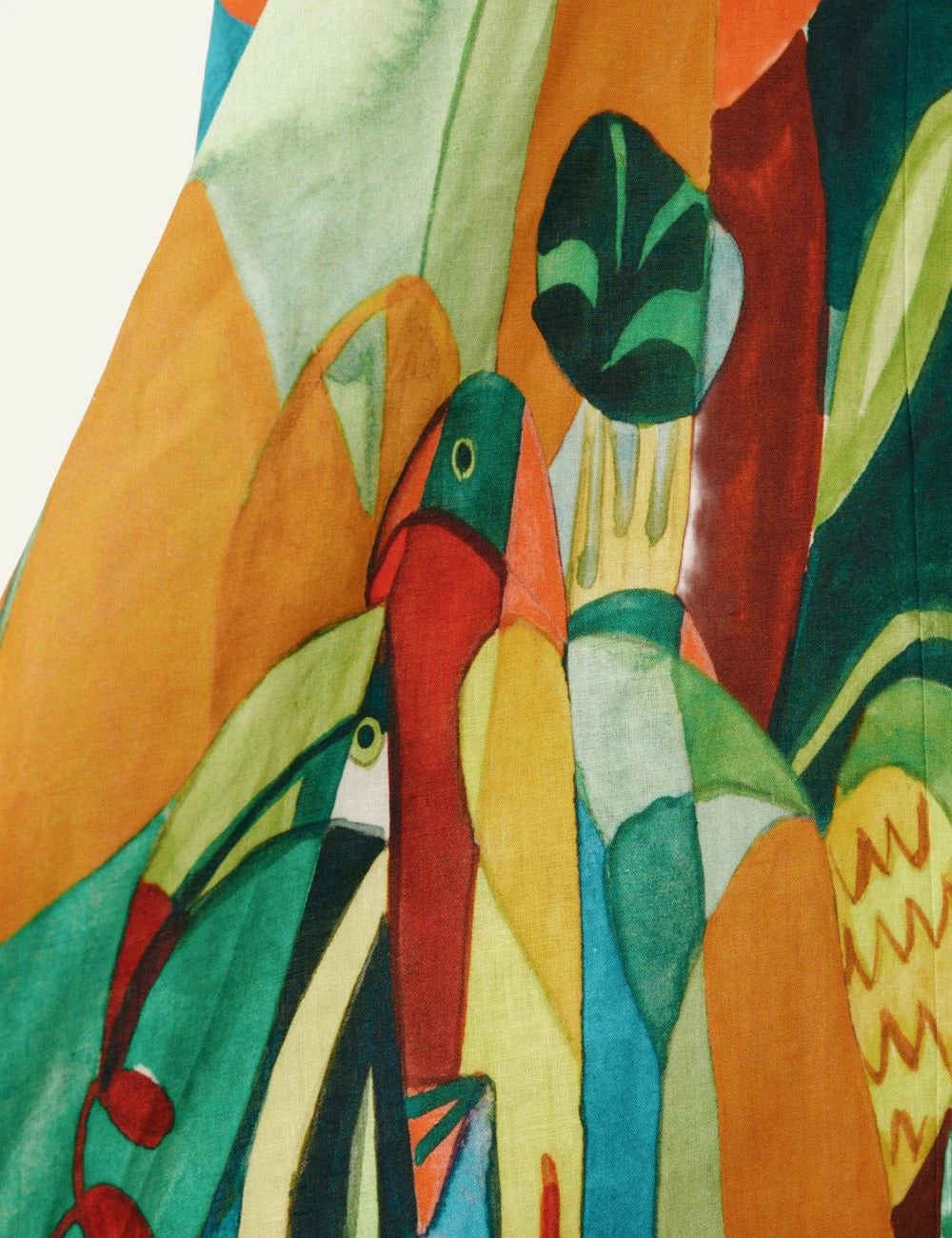 Alemais Mokshini midi sundress colorful tropical print detail view