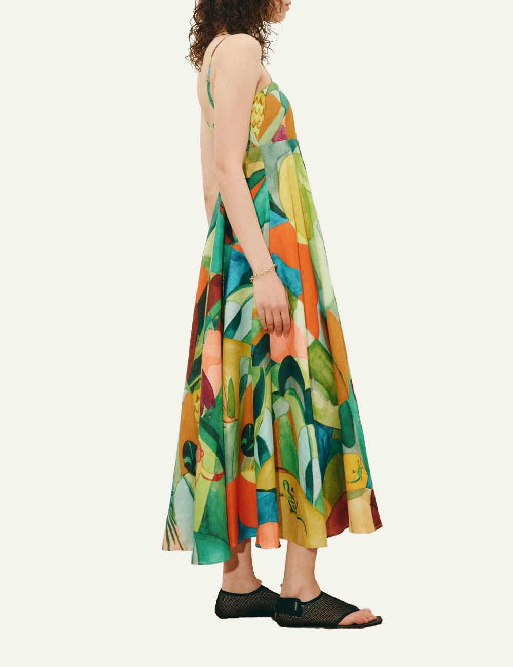 Alemais Mokshini midi sundress colorful tropical print side view