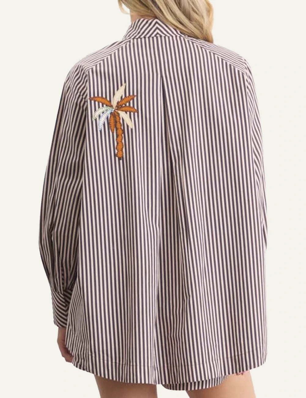 Alemais striped shirt embroidered patches brown white back view