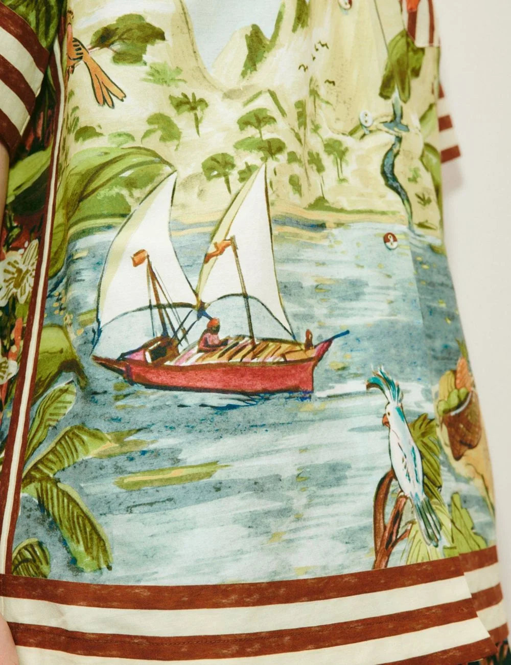 Alemais Toucan Tango poukamiso linen tropical print light blue detail view